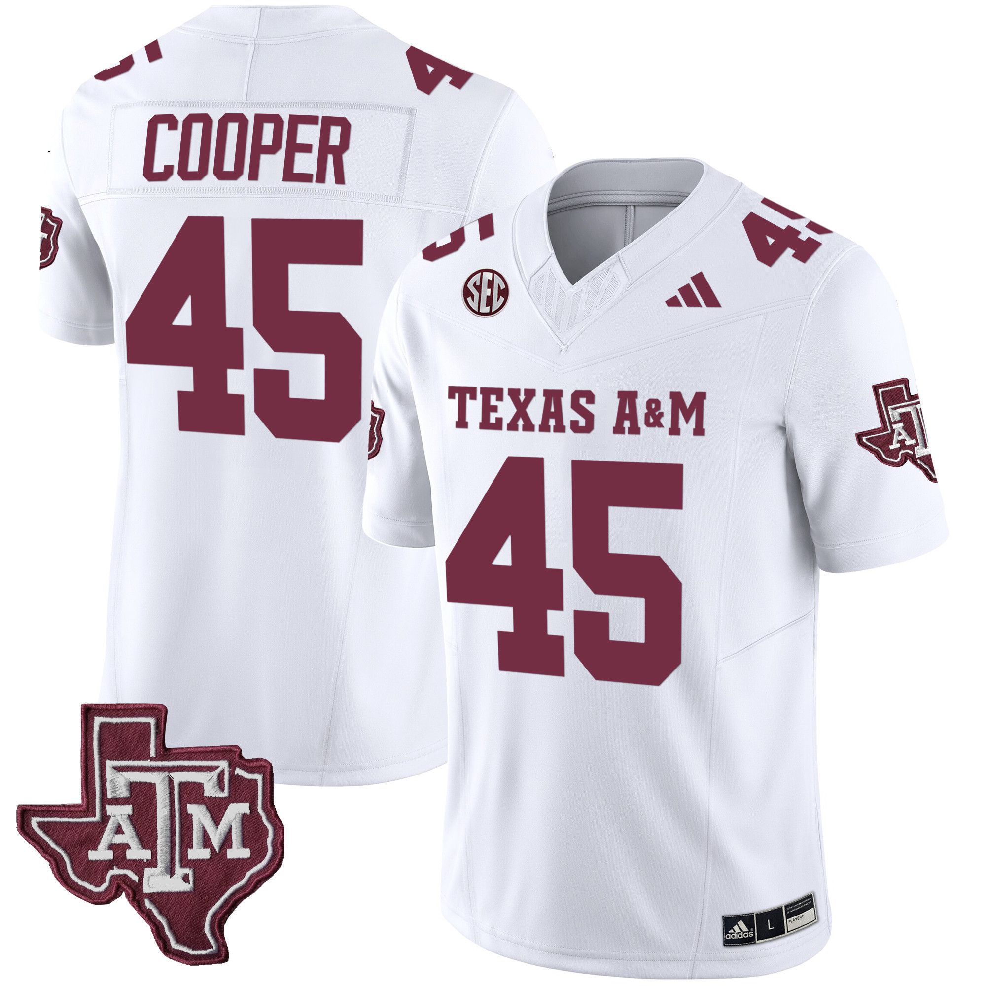 Men Texas A&M Aggies 45 Cooper White 2024 Vapor Limited NCAA Jersey
